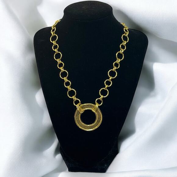Bronze Milor Jewelry - Vintage Bronze Milor Italy GF Hammered Gold Toned ‘O’ Statement Necklace